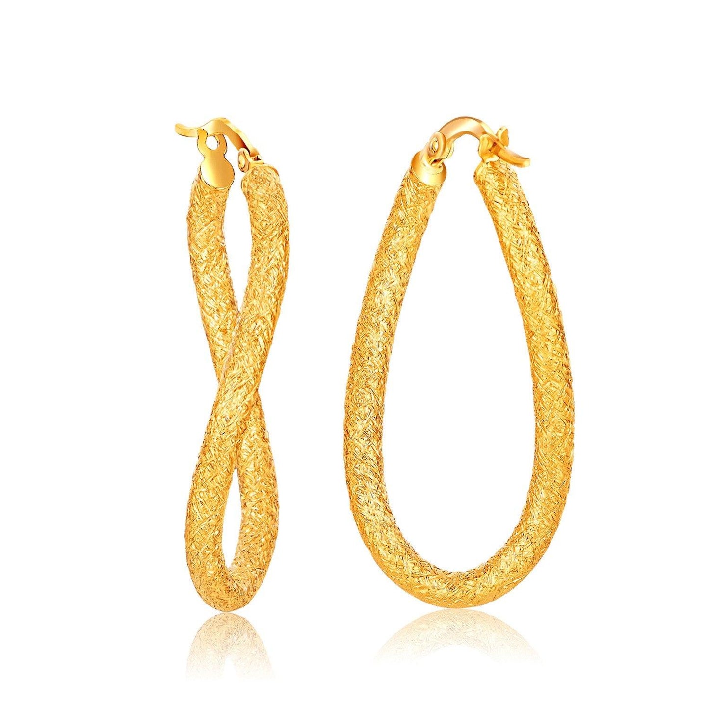 14K Yellow Gold Fancy Twisted Dangling Earrings with Freeform Textured Details