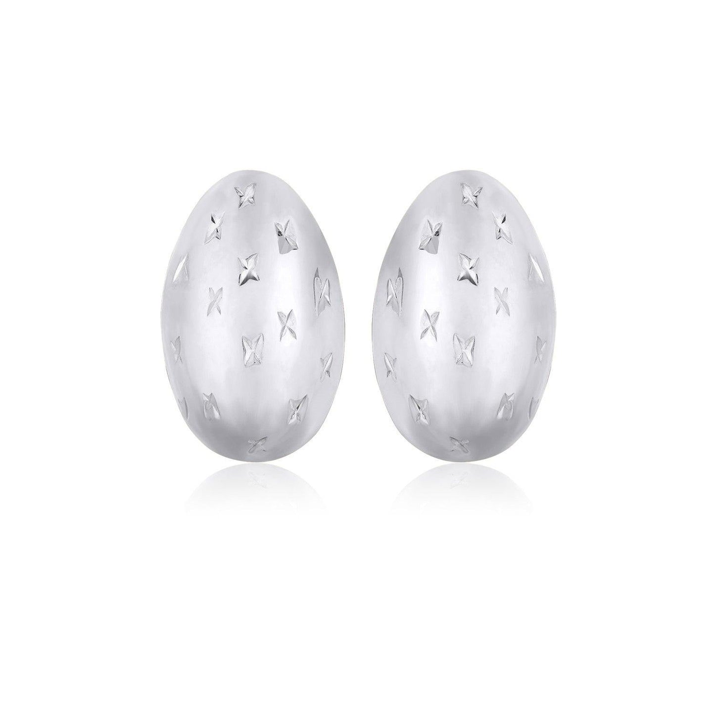 14K White Gold Sparkle Kiss Diamond-cut Oval Stud Earrings