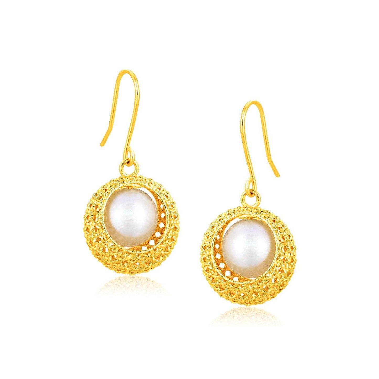 Italian Design 14K Yellow Gold Crochet Earrings with Cultured Pearl