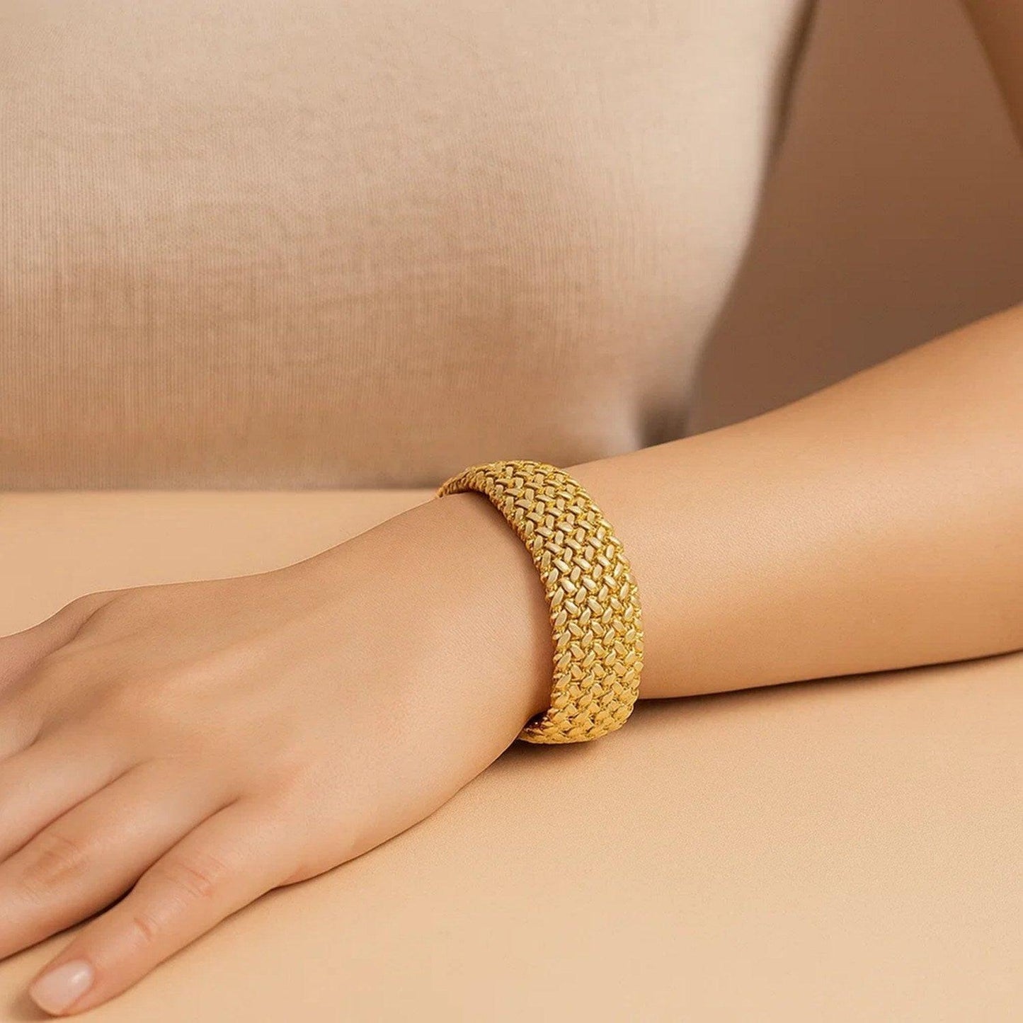 14k Yellow Gold High Polish Thick Braided Bracelet (14.50 mm)