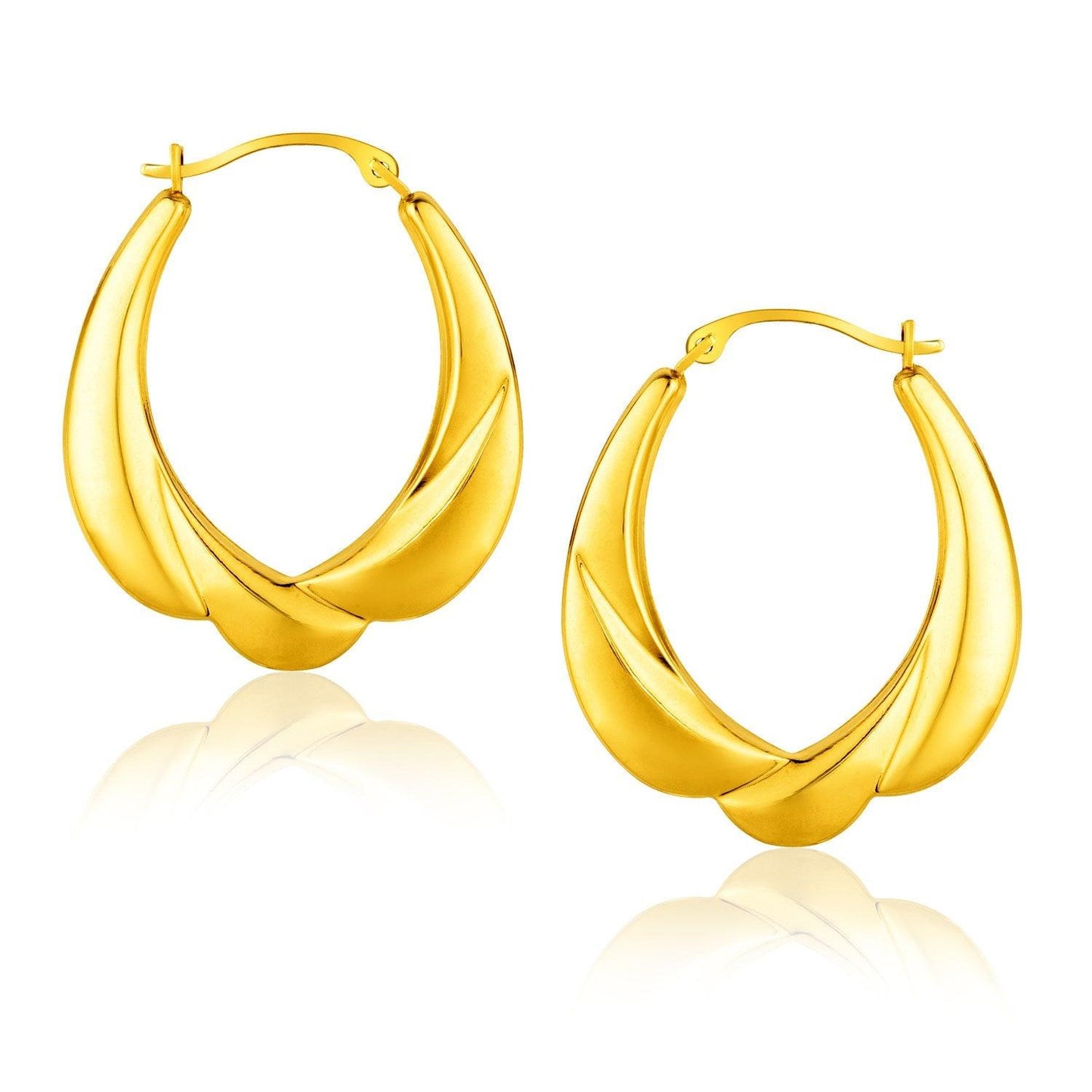 14K Yellow Gold Scallop Motif Graduated Oval Hoop Earrings