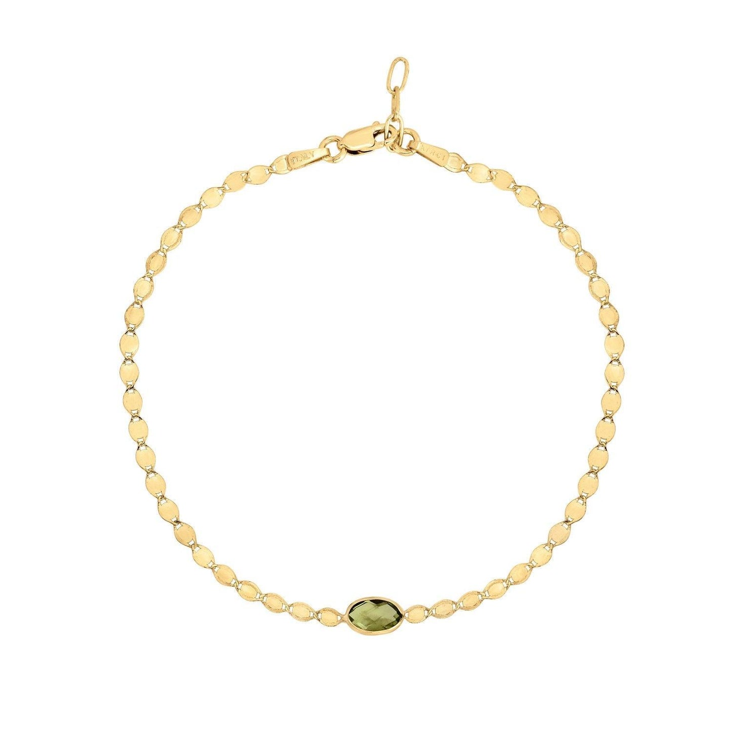 14K Yellow Gold Peridot Mirrored Chain Bracelet (2.20 mm)