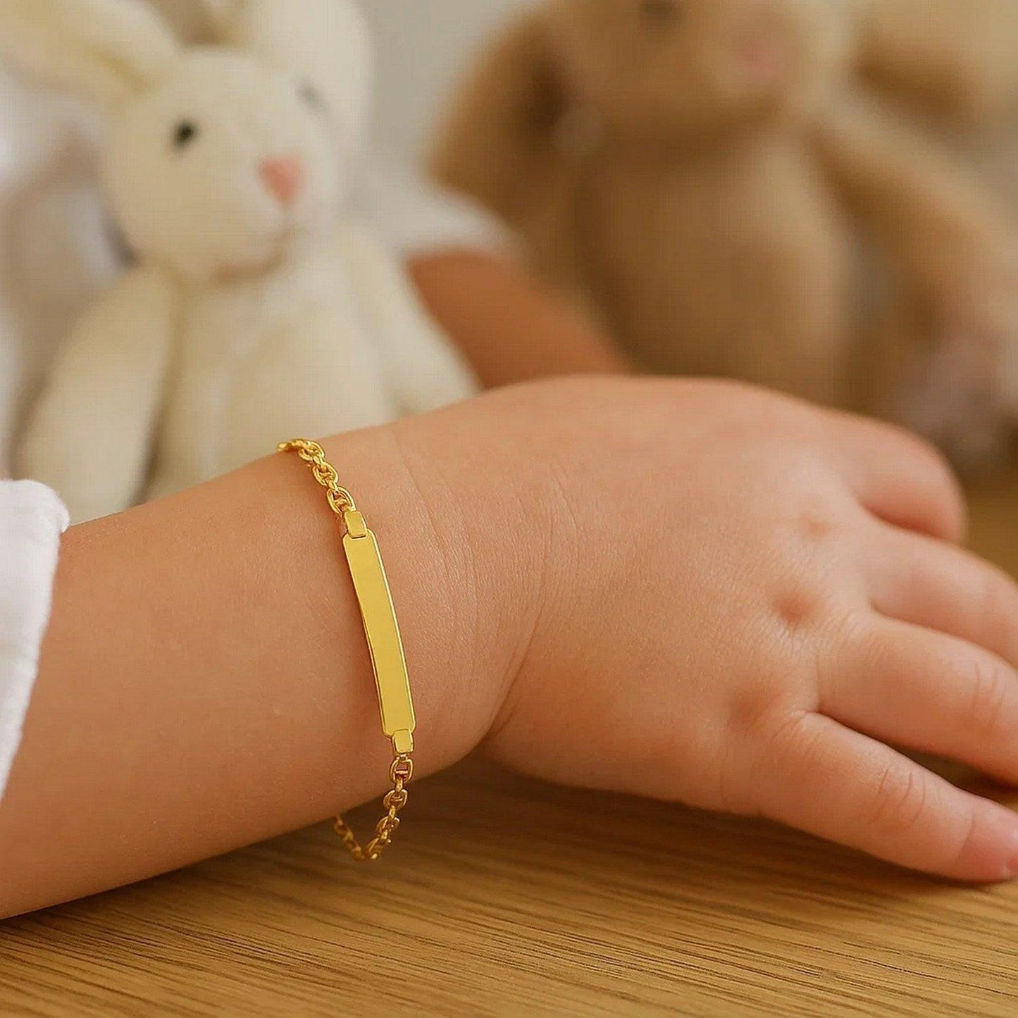 14k Yellow Gold Puffed Mariner Link Childrens ID Bracelet (3.30 mm)