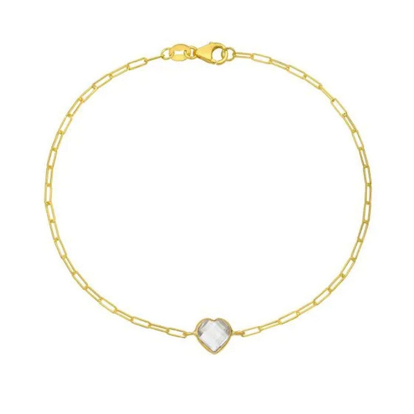 14K Yellow Gold White Topaz Heart Bracelet (1.50 mm)