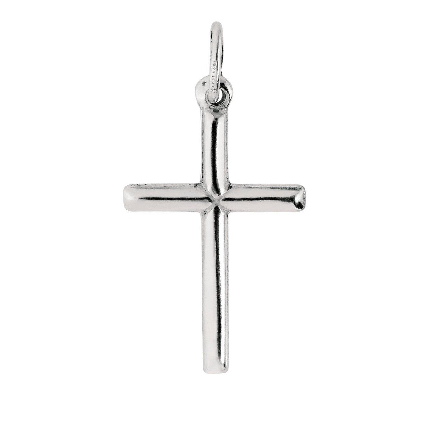 Sterling Silver Rhodium Plated Medium Tube Cross Pendant