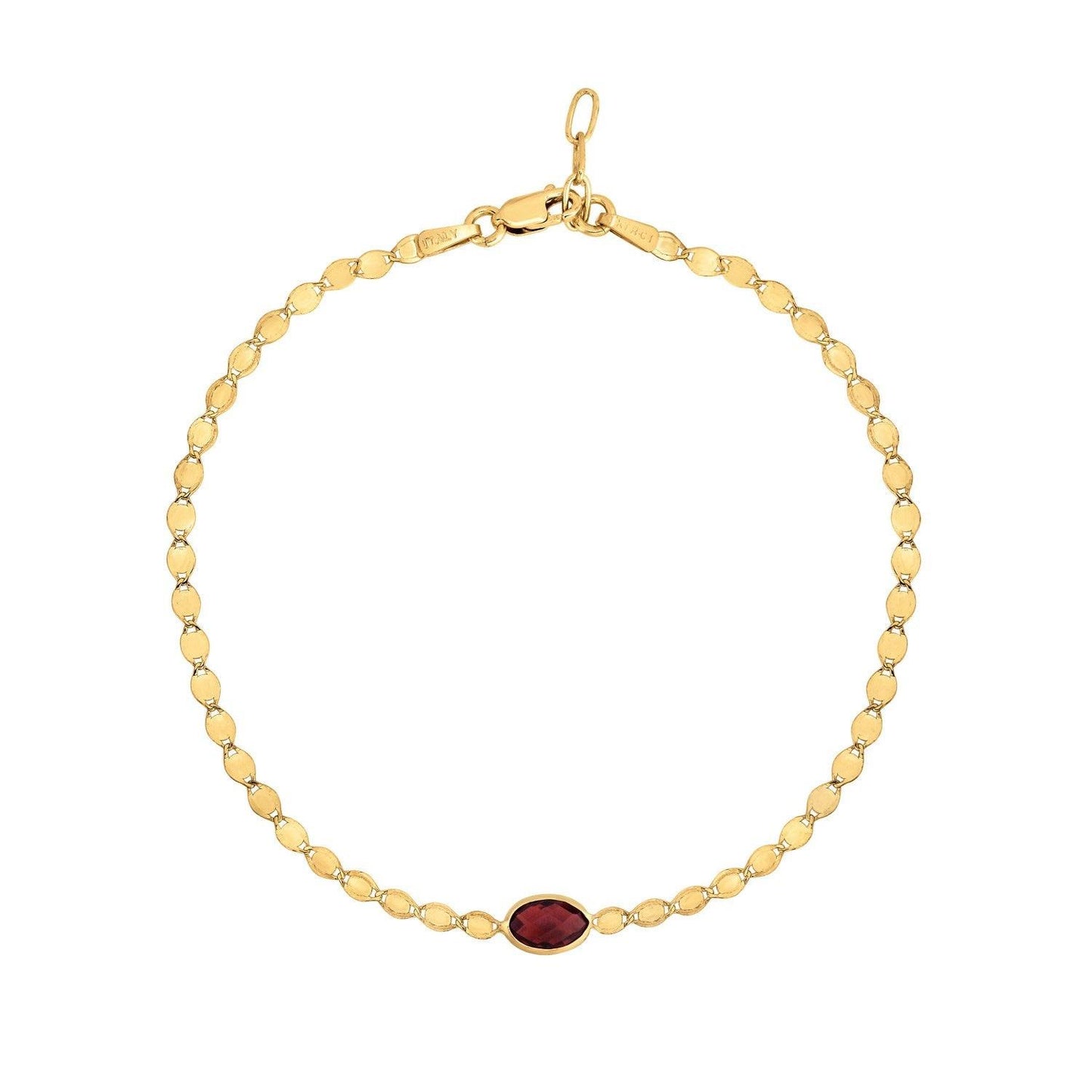 14K Yellow Gold Garnet Mirrored Chain Bracelet (2.20 mm)