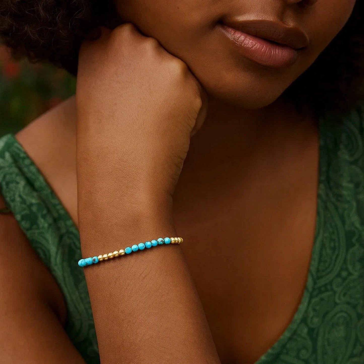 14K Yellow Gold Turquoise Pallina Bead Bracelet (3.00 mm)