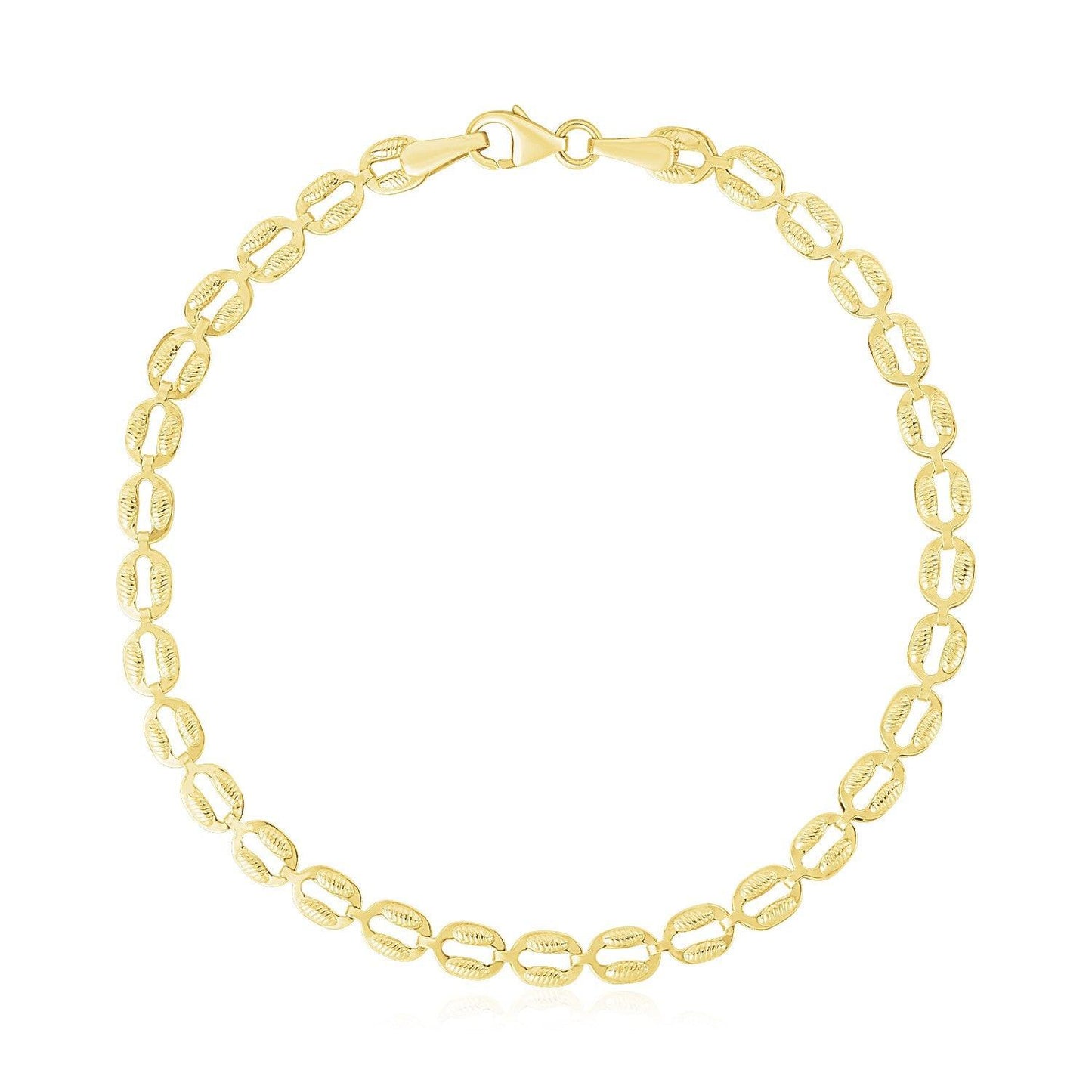 14k Yellow Gold High Polish Textured Puffed Oval Link Bracelet (3.80 mm)