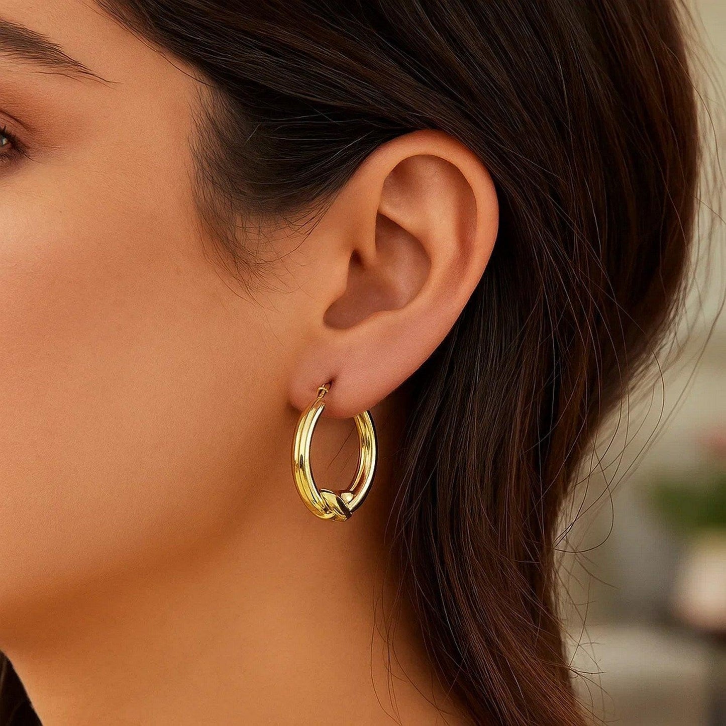 10k Yellow Gold X Motif Round Shape Hoop Earrings