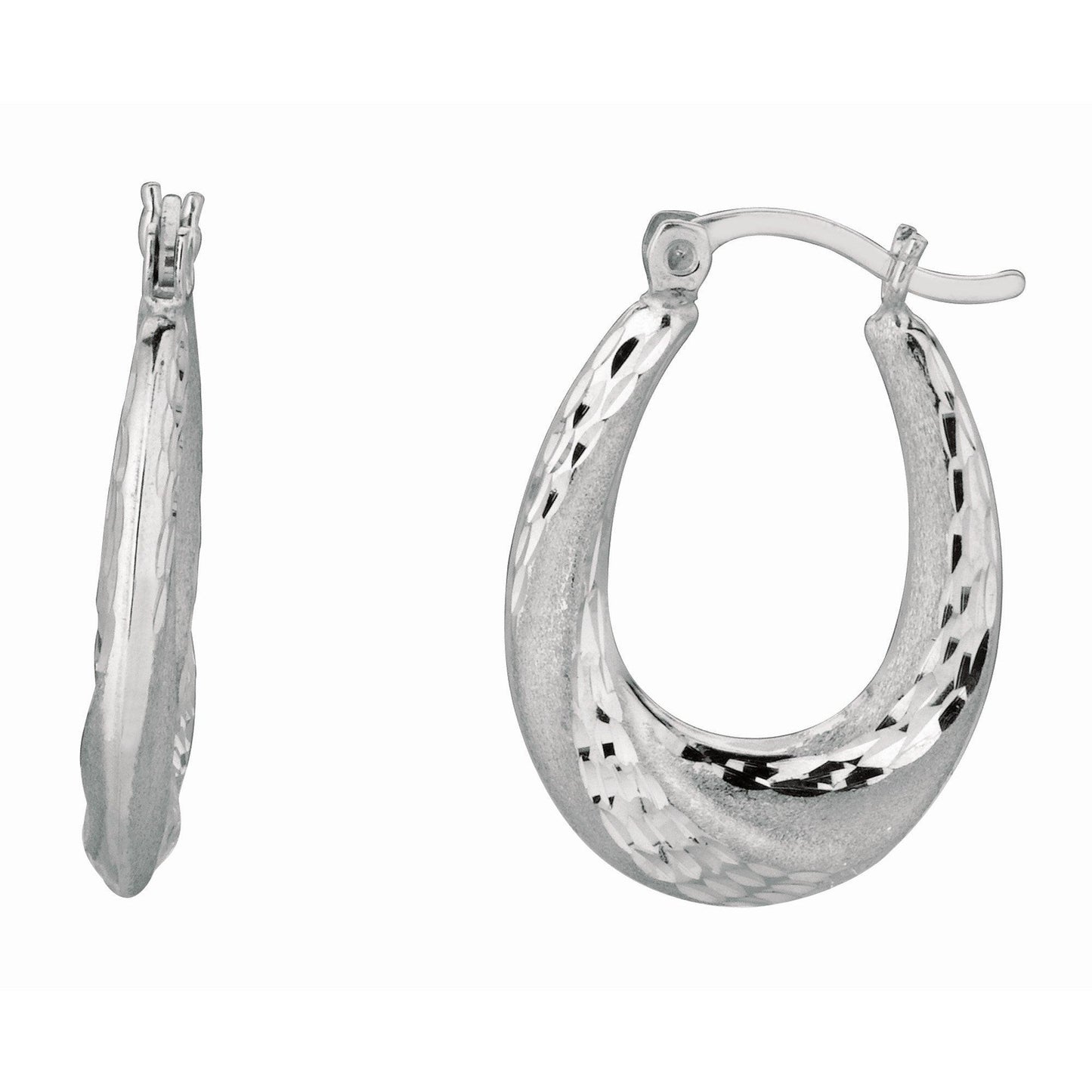 Sterling Silver Diamond Cut and Polished Twist Puffed Hoop Earrings