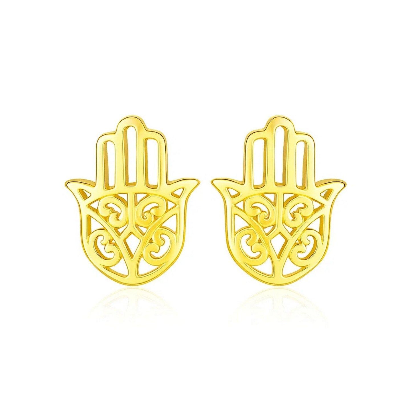 14k Yellow Gold Polished Hand of Hamsa Post Earrings
