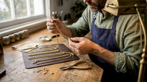 Jewelry maker examining different gold chain styles