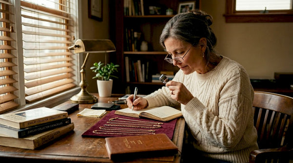 Appraiser examining gold chain necklaces