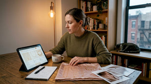 Woman comparing gold necklaces at home