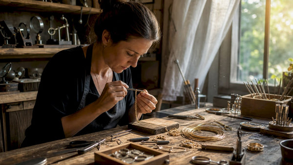 Jeweler crafting gold rope chain clasp workshop