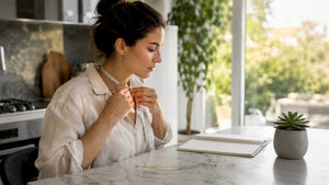 Woman measuring neck for gold necklace size