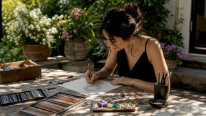 Jewelry designer sketching ring design in bright studio