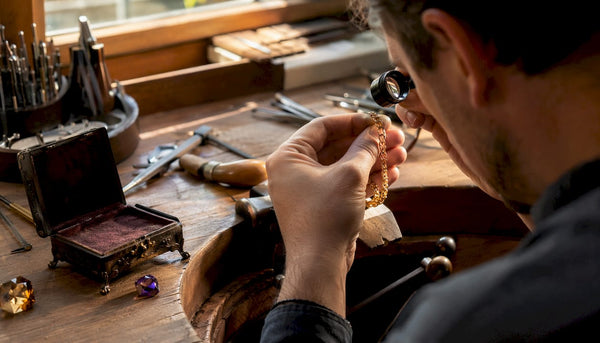 Hands inspecting hypoallergenic gold necklace