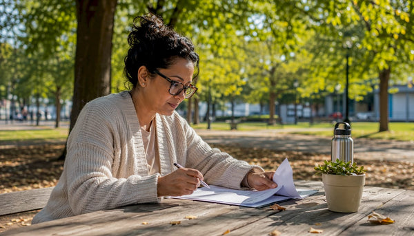 Woman reviewing gold financing payment options at home