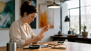 Jeweler inspecting solid gold necklace