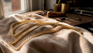 Close-up detail of assorted gold chains