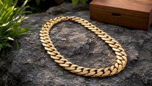 Close-up of chunky gold statement chain