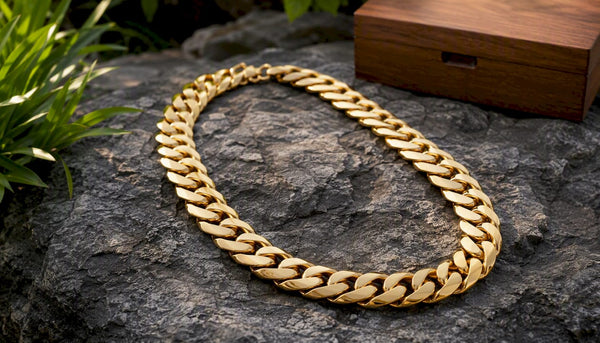 Close-up of chunky gold statement chain