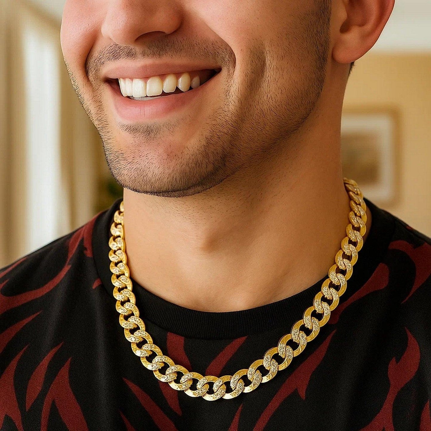 14k Two Tone Gold Pave Curb Chain (12.18 mm)