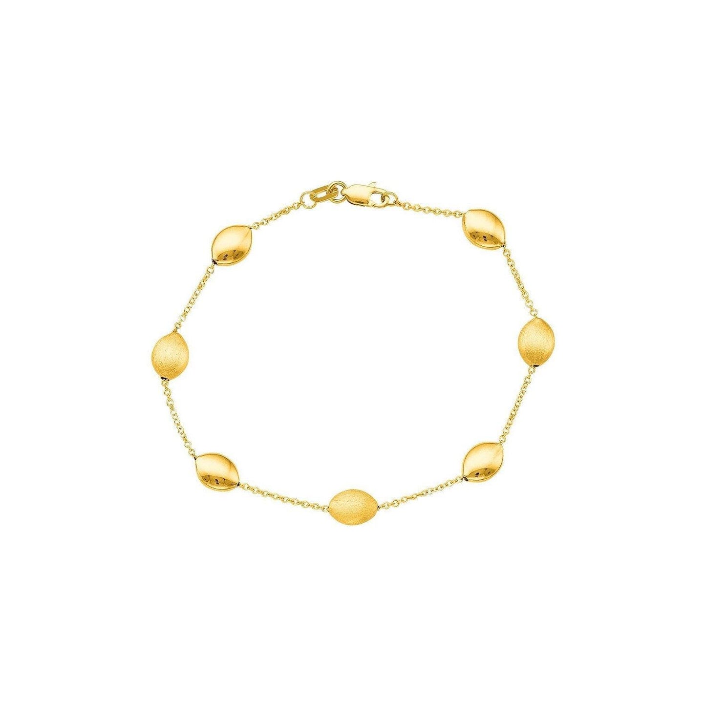 14k Yellow Gold Bracelet with Textured and Polished Pebble Stations (6.35 mm)