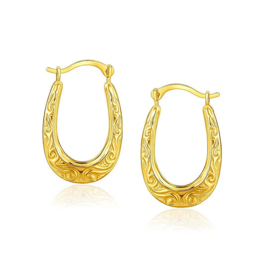 10k Yellow Gold Fancy Oval Hoop Earrings
