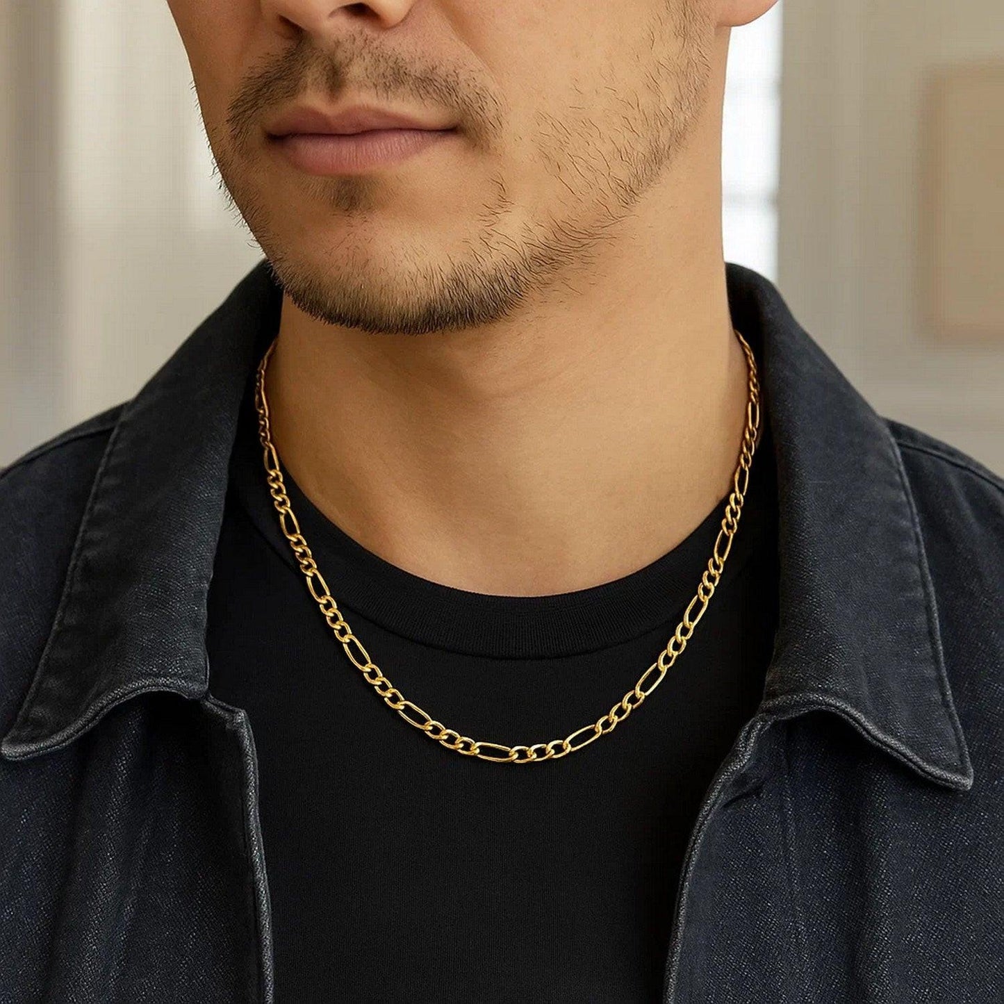 14k Yellow Gold Solid Figaro Chain (3.80 mm)