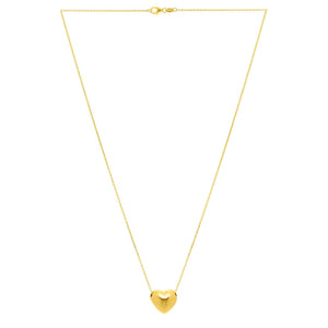 Small Puffed Heart Necklace in 14K Yellow Gold