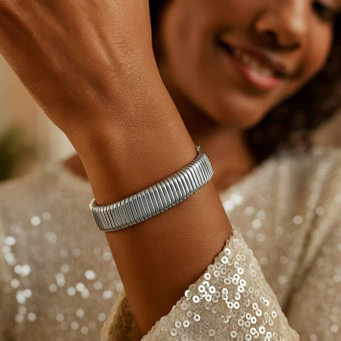 Sterling Silver Rhodium Plated Thick Tubogas Bracelet (16.00 mm)