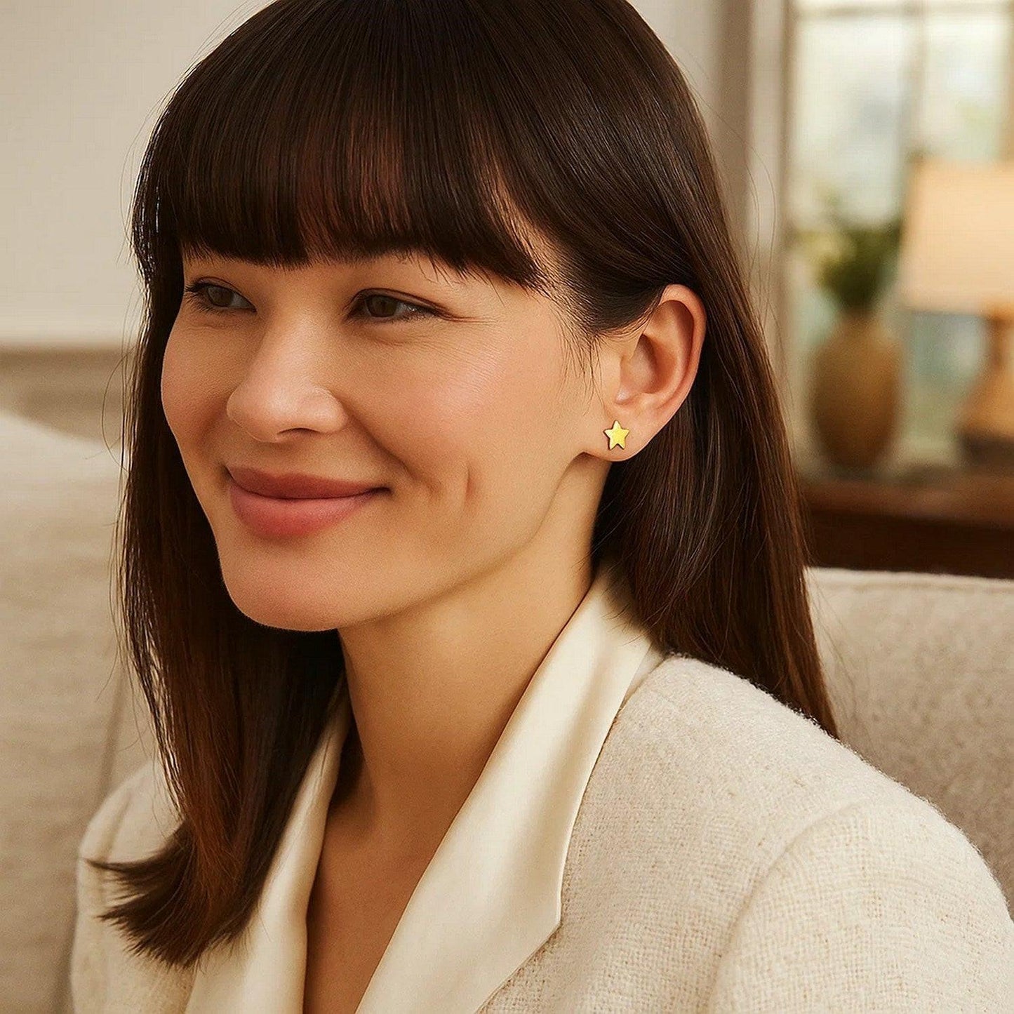 14k Yellow Gold Post Earrings with Stars(6.5mm)