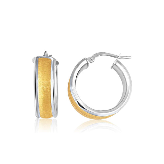 14K Two-Tone Gold Textured Domed Hoop Earrings (3/4 inch Diameter)