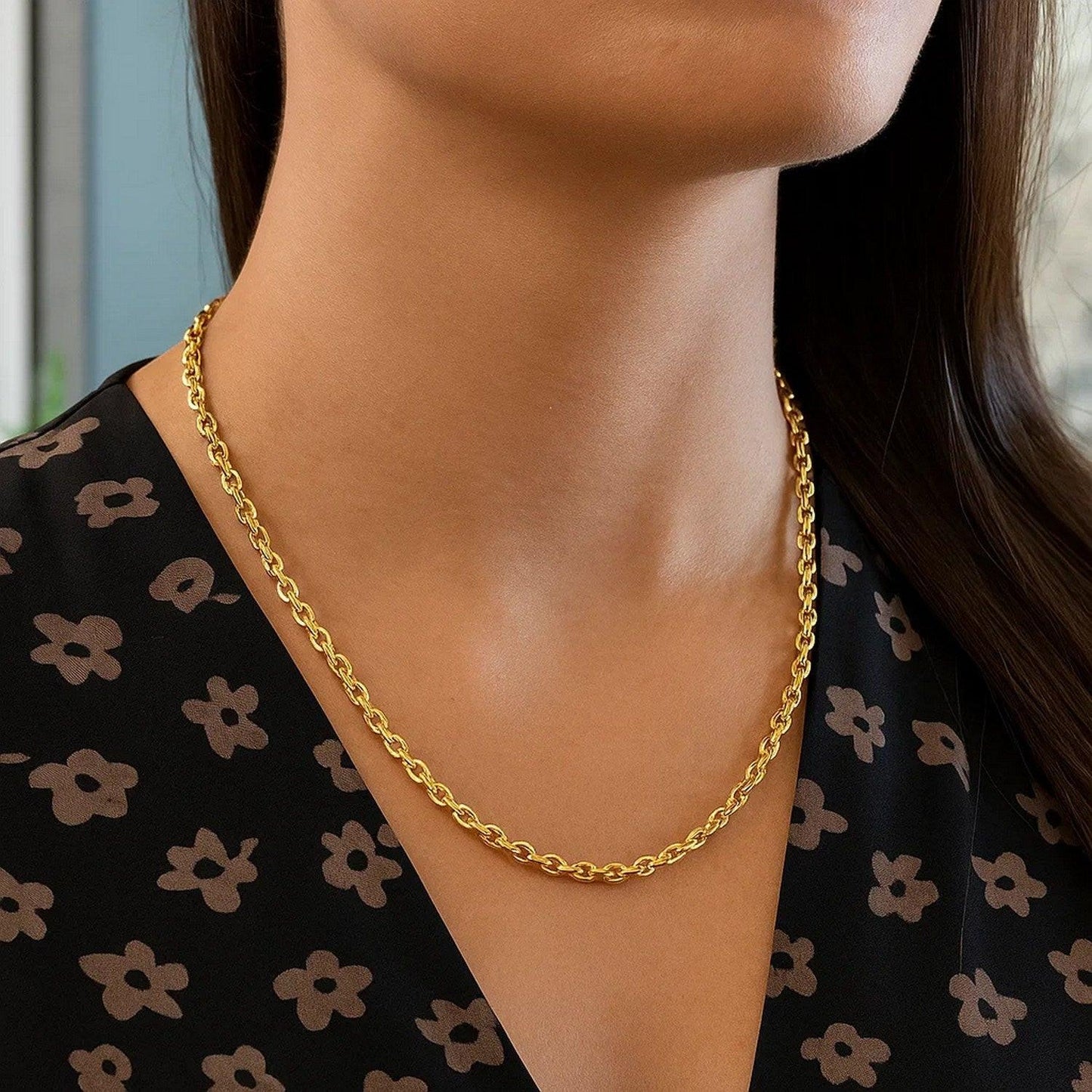 14k Yellow Gold Diamond Cut Cable Link Chain (3.70 mm)