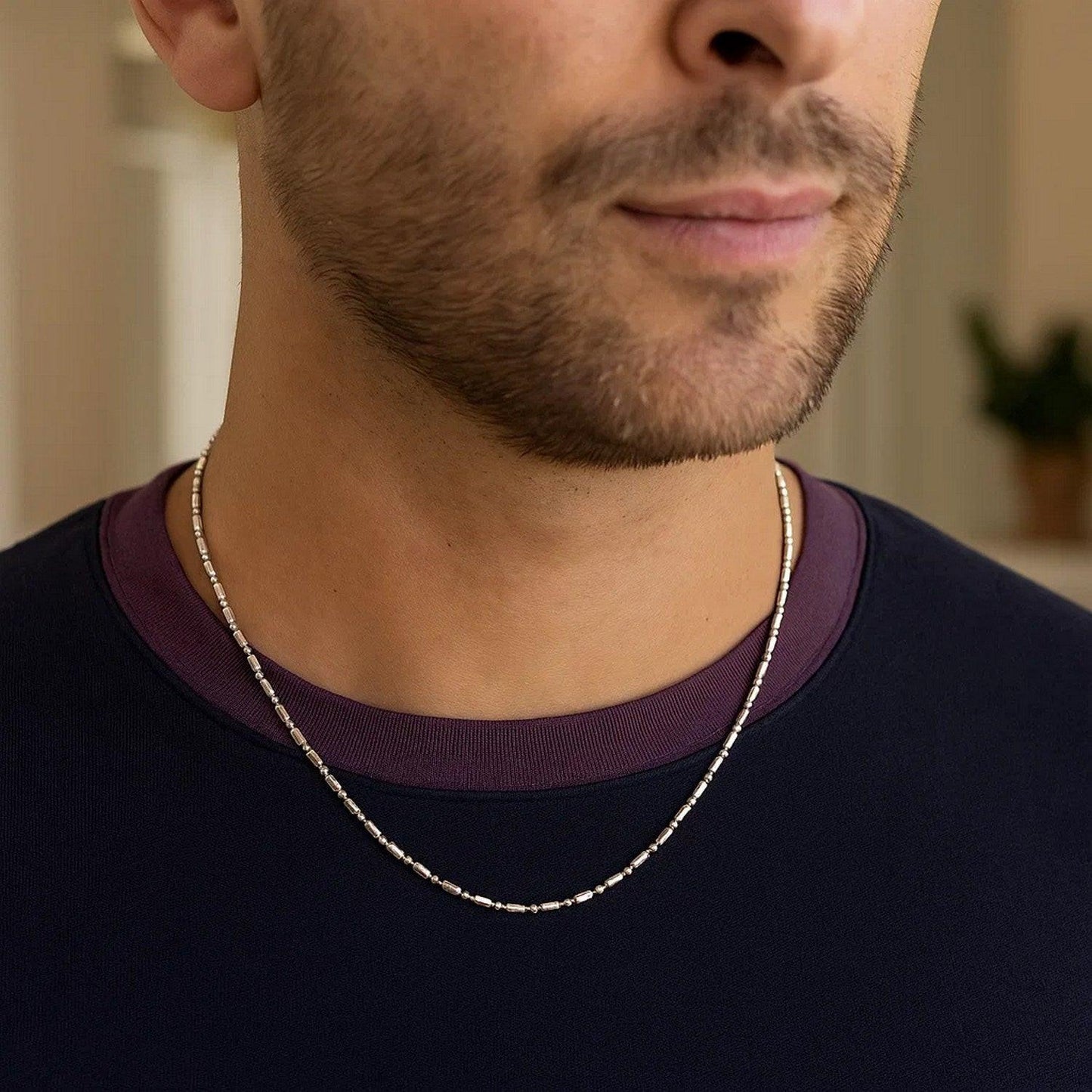 14k White Gold Diamond-Cut Alternating Bead Chain (1.10 mm)