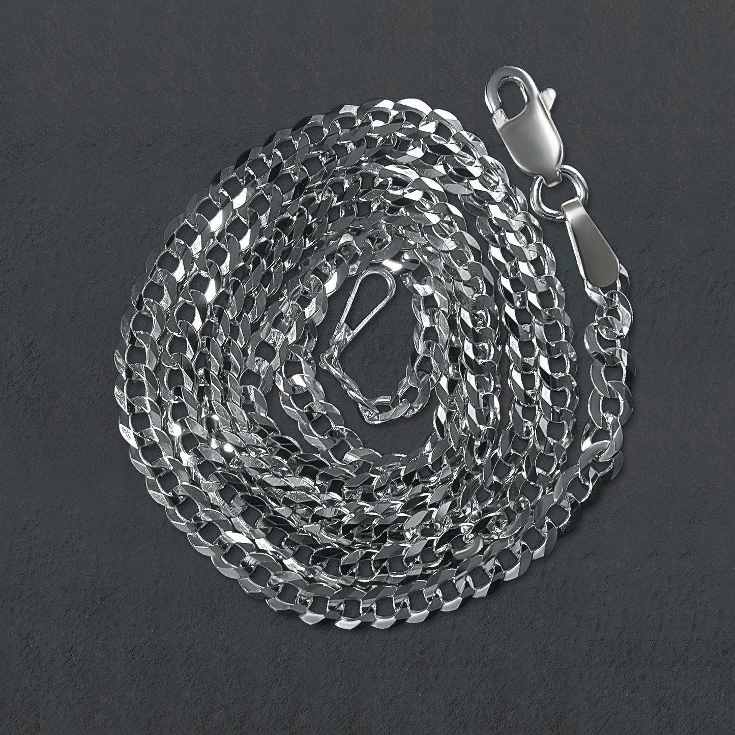 14k White Gold Solid Curb Chain (2.60 mm)