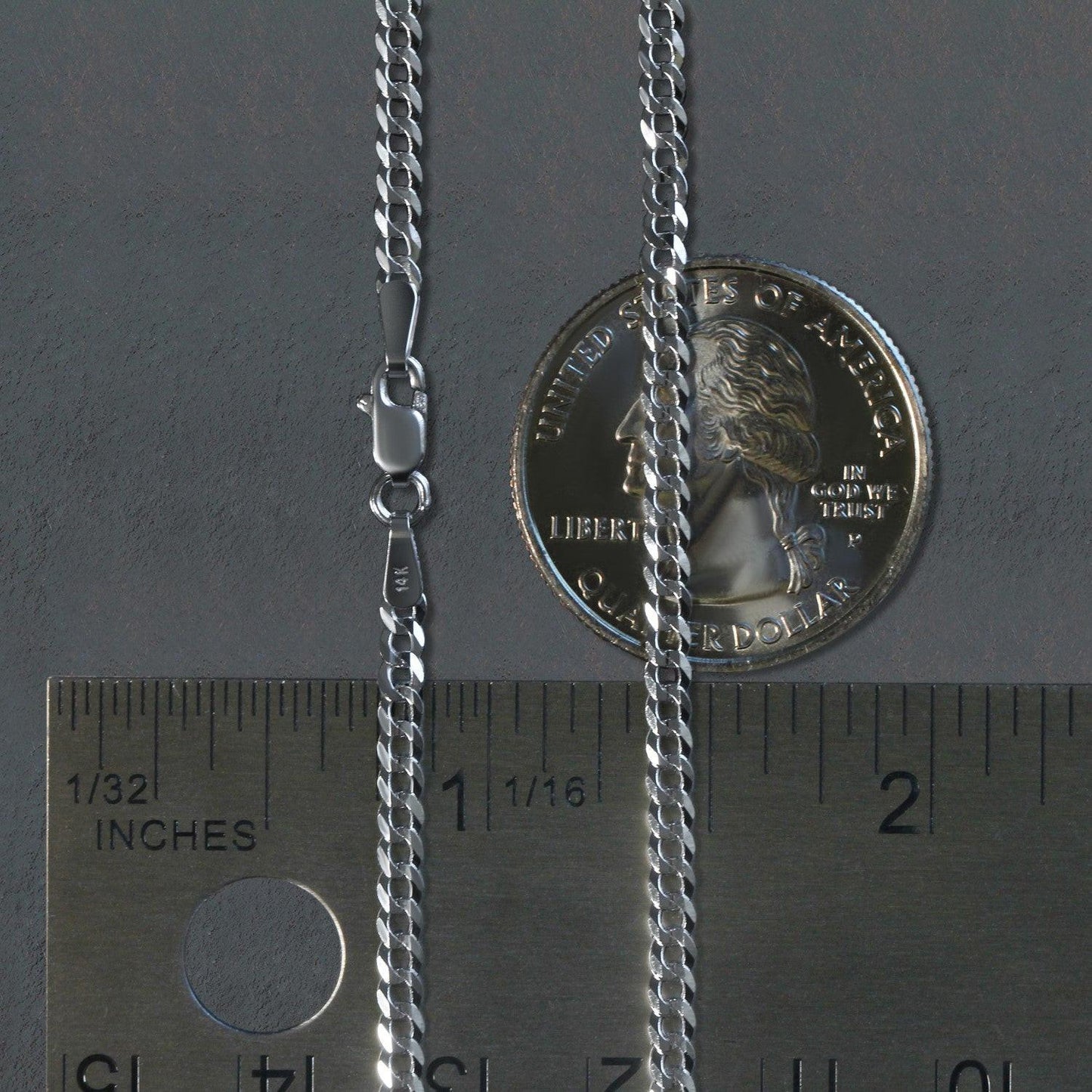 14k White Gold Solid Curb Chain (2.60 mm)