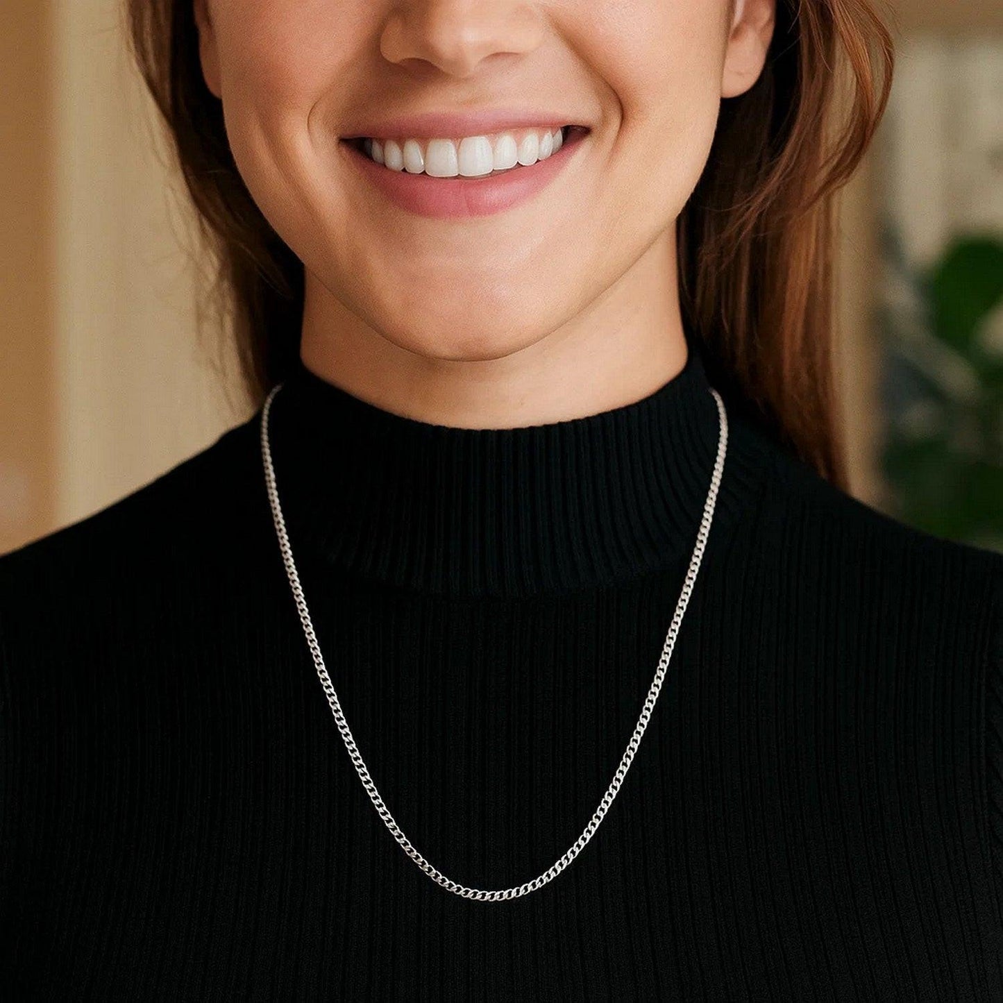 14k White Gold Solid Curb Chain (2.60 mm)