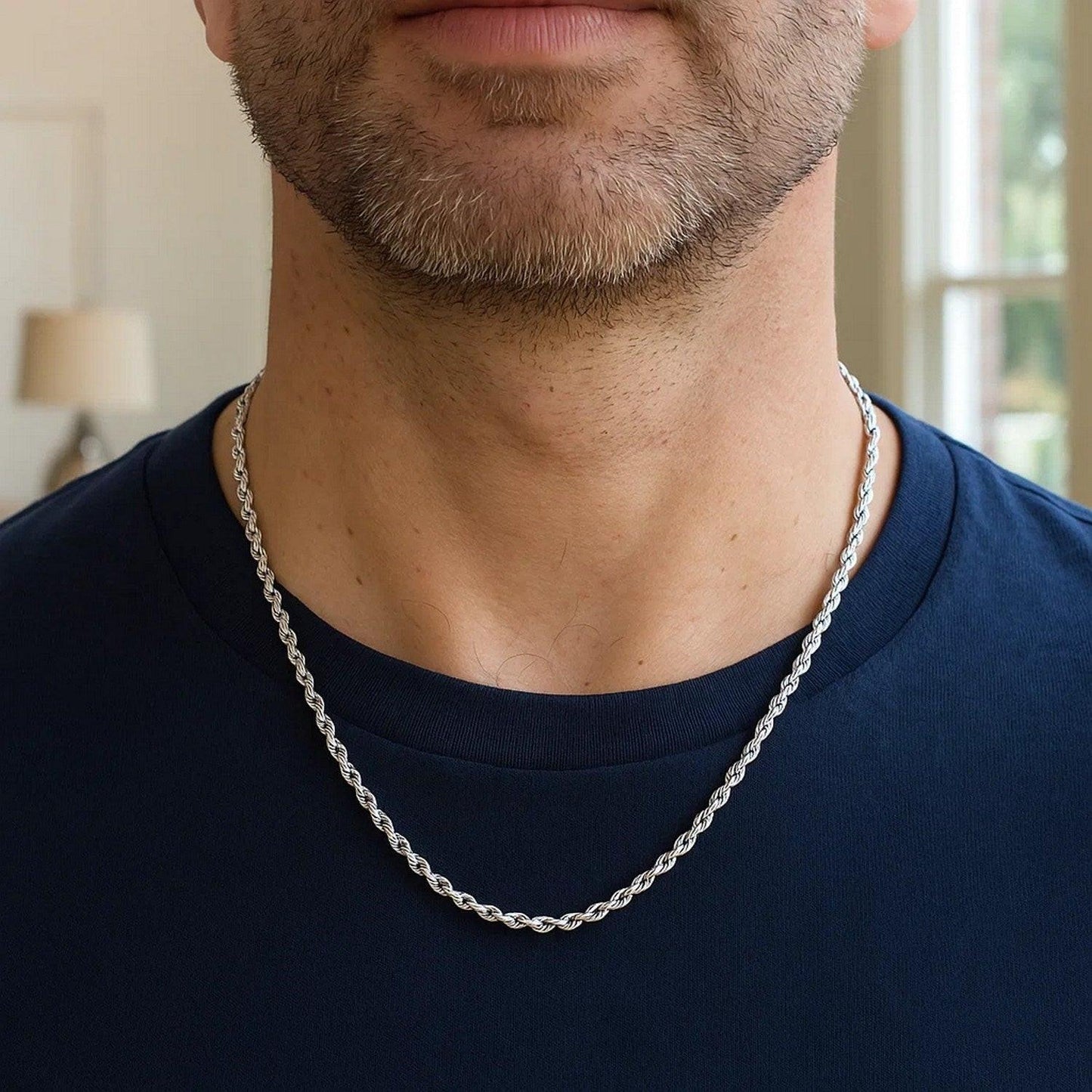 14k White Gold Solid Diamond Cut Rope Chain (3.00 mm)