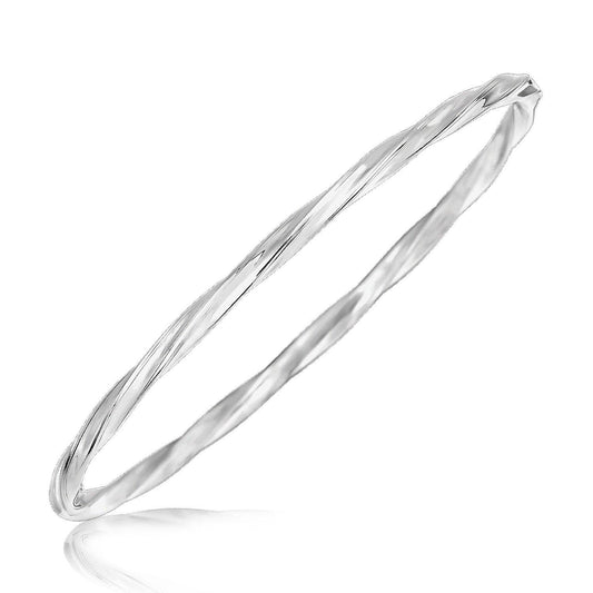 Sterling Silver Rhodium Plated Twist Motif  Bangle