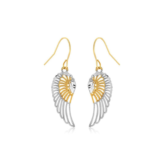 Two-Tone Wing Drop Earrings in 10K Gold