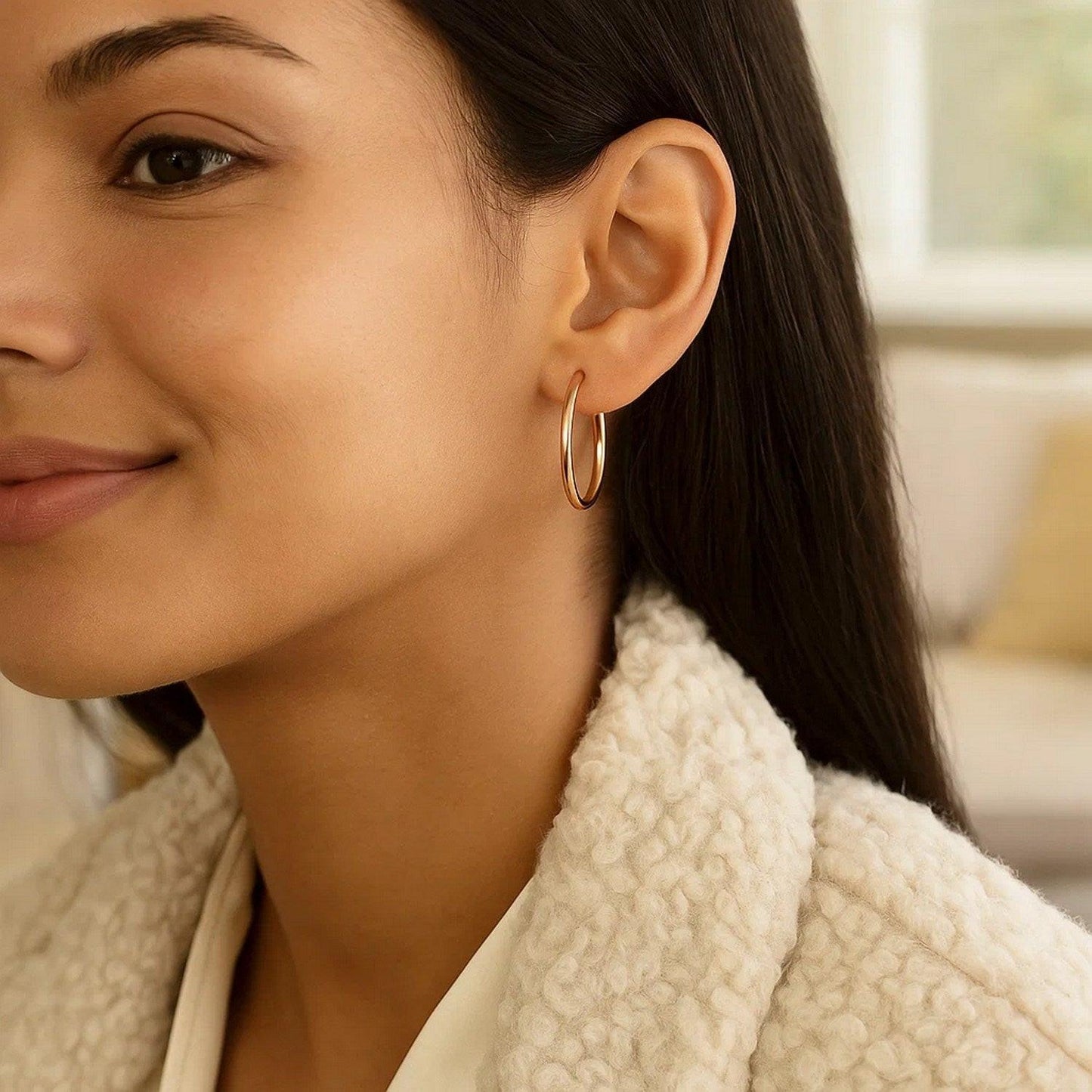 14k Rose Gold Polished Hoop Earrings (3x25mm)