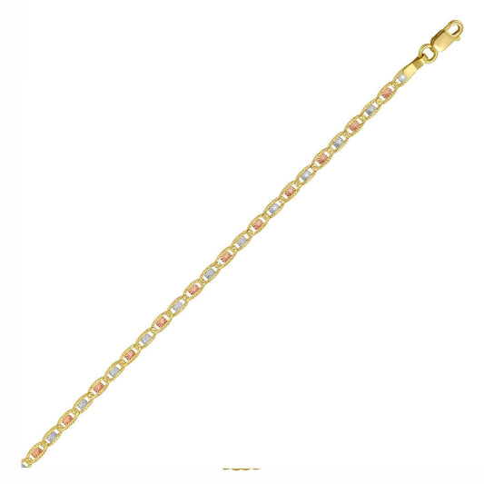 14K Tri Color Gold Pave Valentino Chain (2.50 mm)