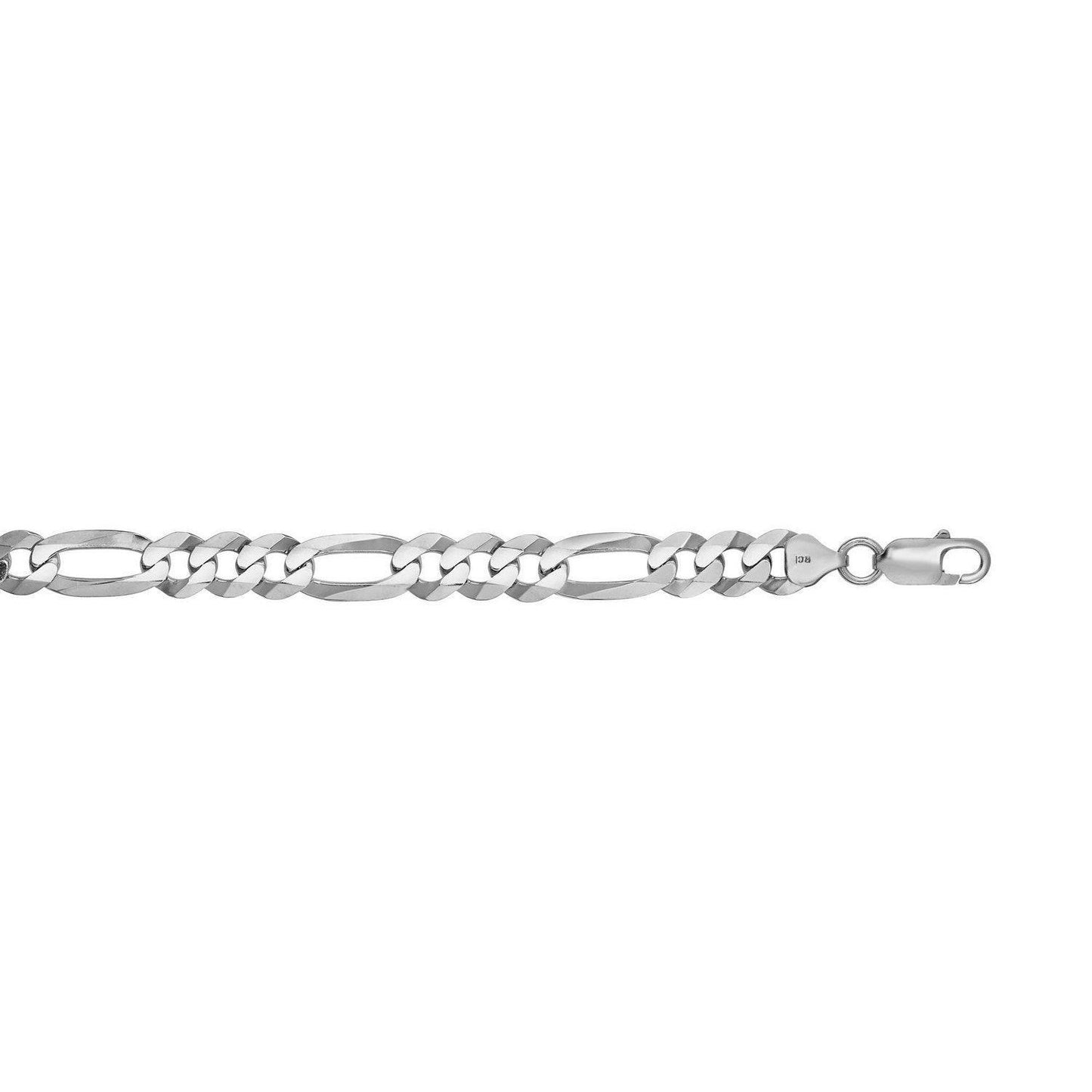 Rhodium Plated 8.8mm Sterling Silver Figaro Style Chain (8.80 mm)