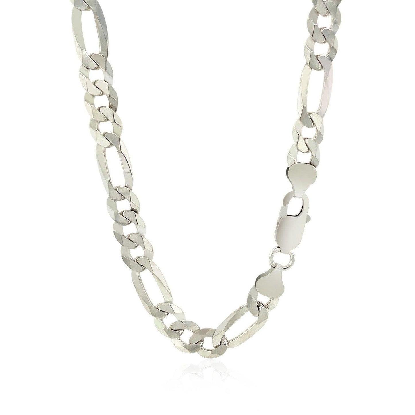 Rhodium Plated 8.8mm Sterling Silver Figaro Style Chain (8.80 mm)