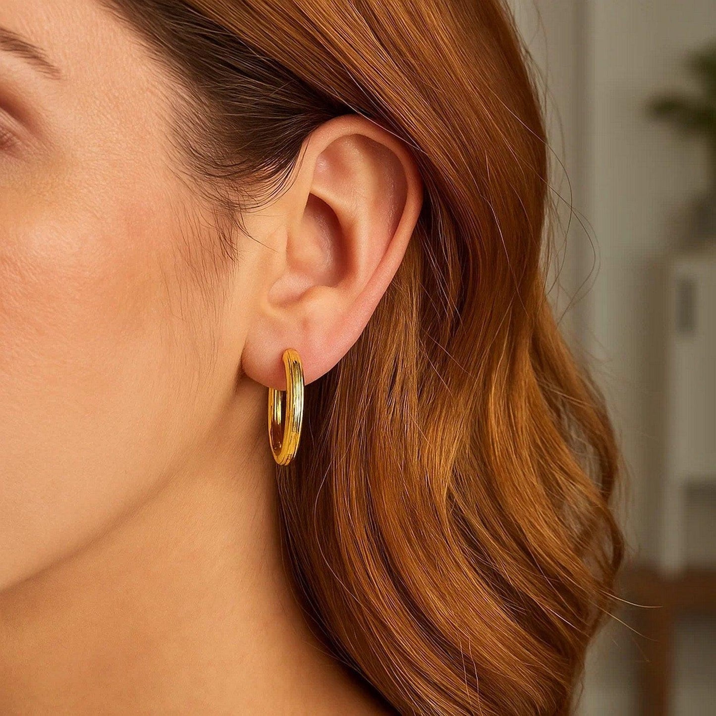 Endless Engraved Round Hoop Earrings in 14K Yellow Gold