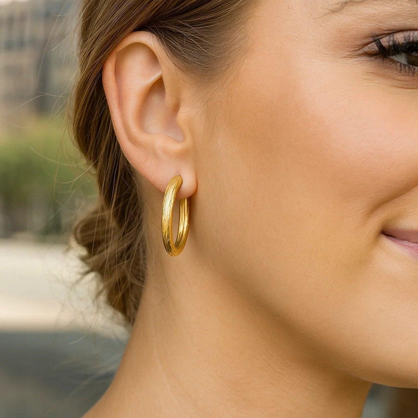 Endless Engraved Round Hoop Earrings in 14K Yellow Gold