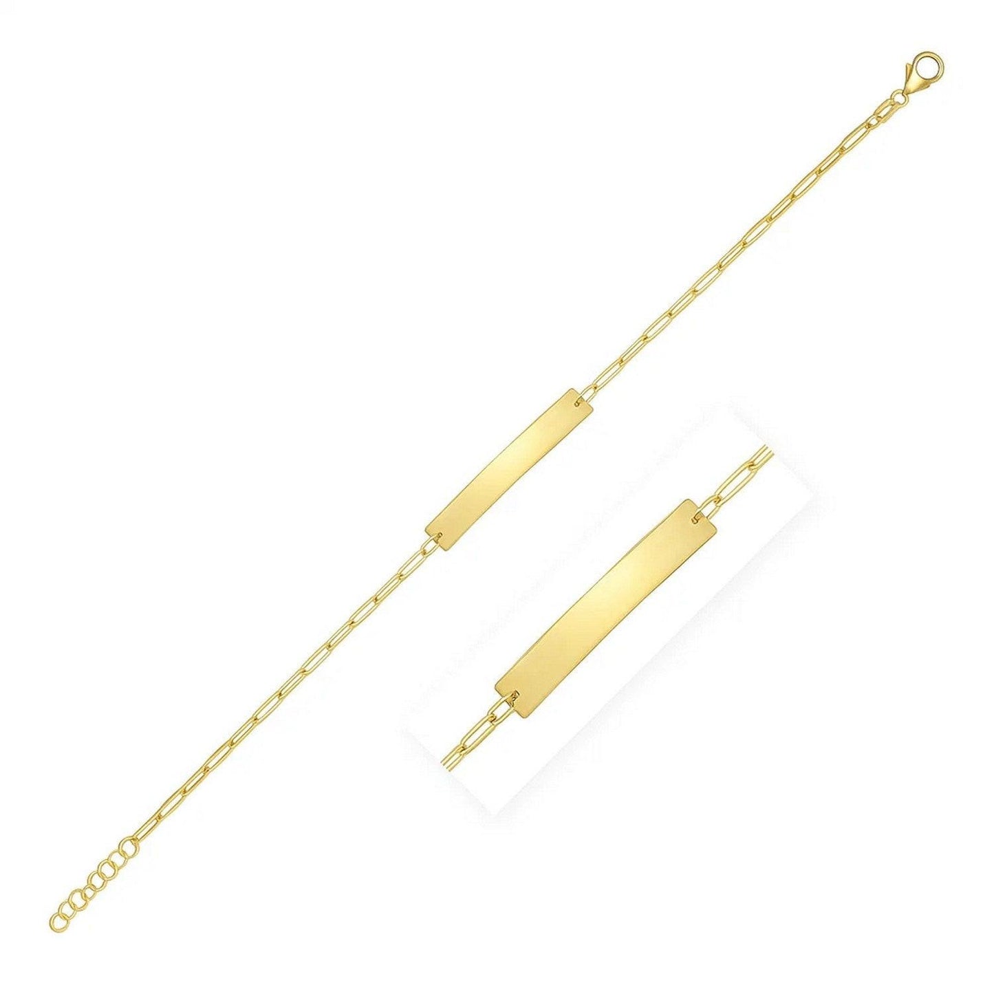 14k Yellow Gold 7 inch Paperclip Chain Bracelet with Bar (2.10 mm)